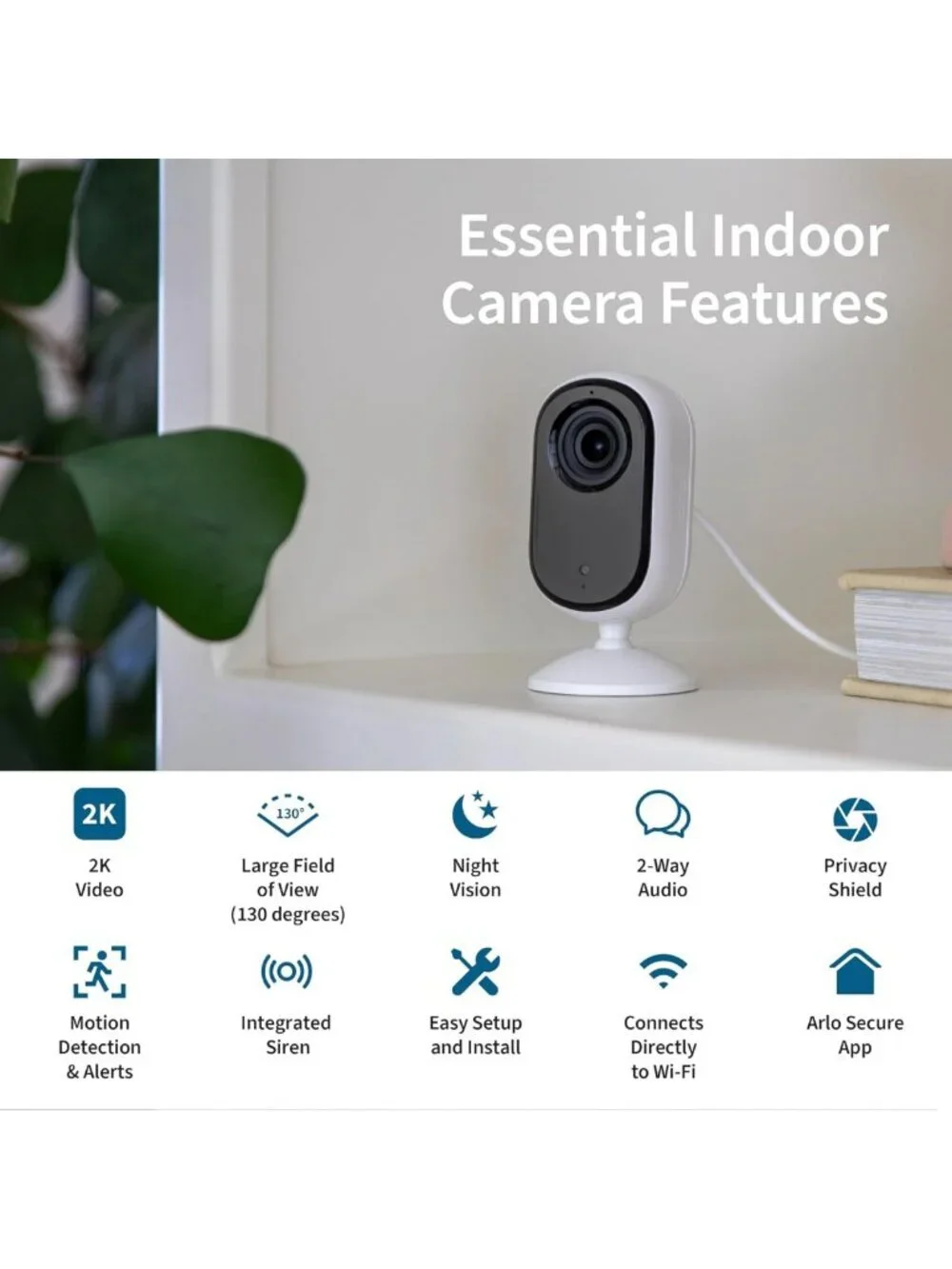 2K Indoor Security Camera - Wired, Person & Animal Detection, Privacy Shield